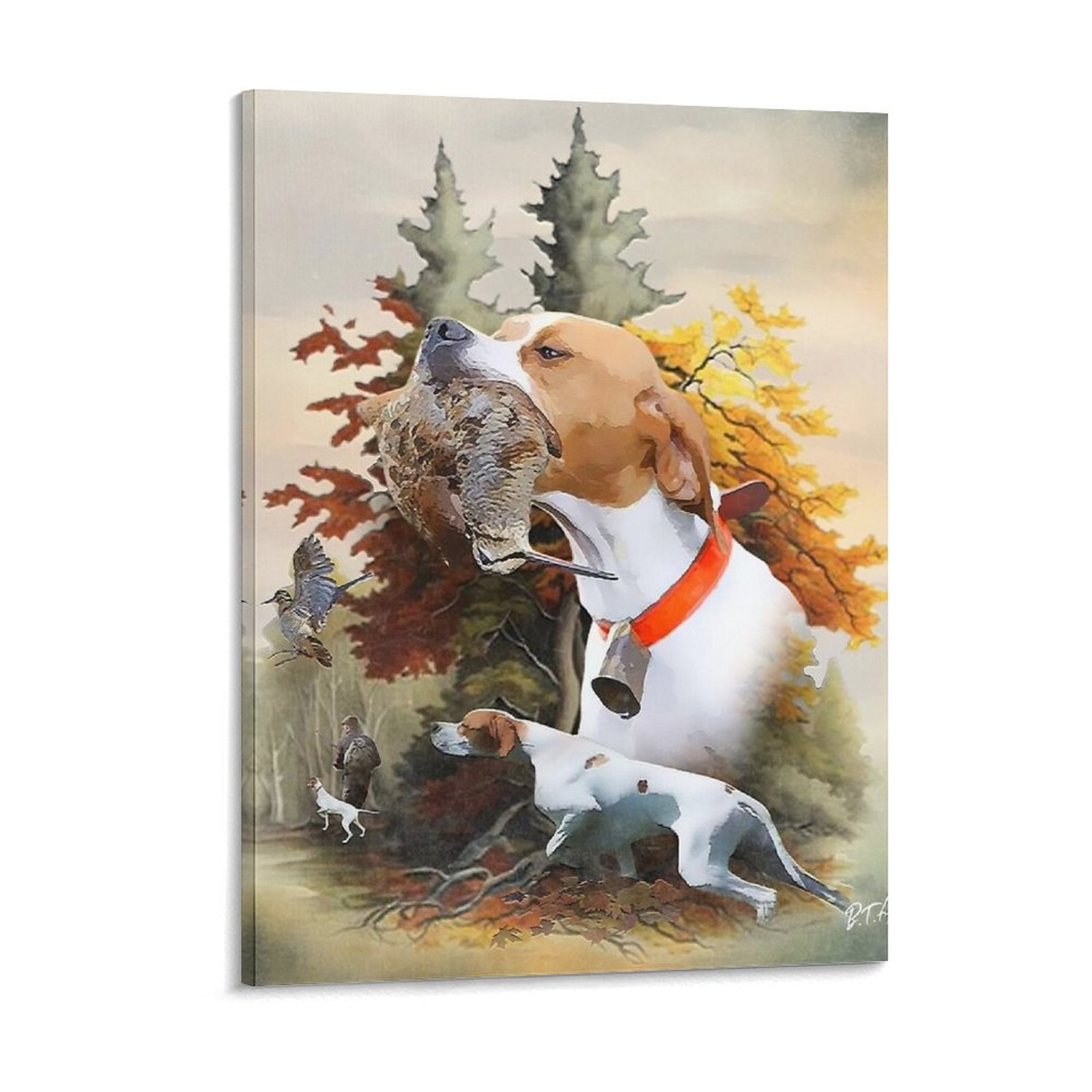 Art Print Framed - English Pointer Woodcock Hunting Art Canvas