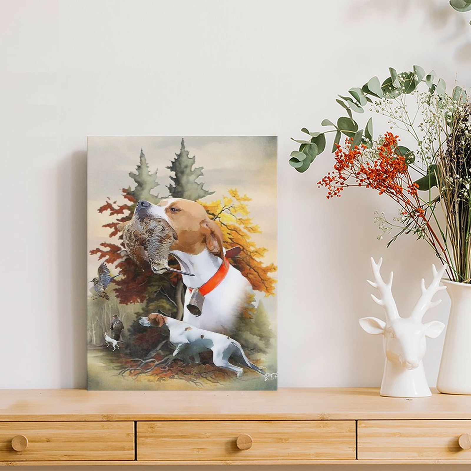 English Pointer Woodcock Hunti - Art Print Framed review and price
